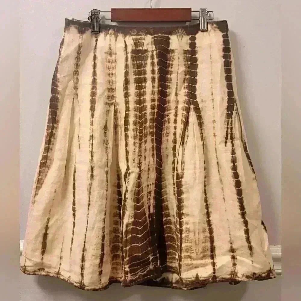 Michael Kors Brown Tie Dye 100% Linen Skirt Size 6 Petite